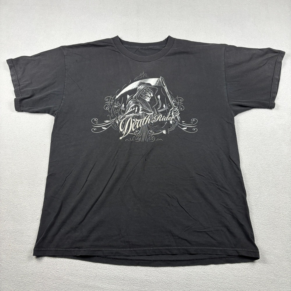 Death Rider Grim Reaper Motorcycle Graphic T-Shirt Mens Black Biker Skeleton Tee